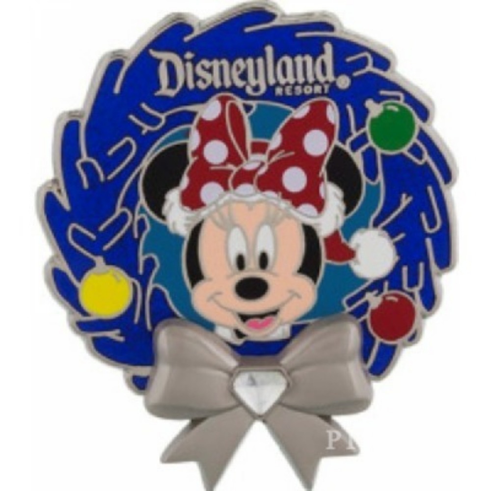 Disney Pin Minnie Mouse 112647 DLR Disneyland Diamond Christmas WreathLE